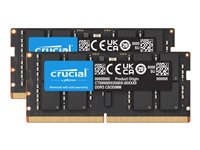 Crucial - DDR5 - sæt - 64 GB: 2 x 32 GB - SO DIMM 262-PIN - 3200 MHz / PC5-51200 - CL52 - 1.1 V - clocked - on-die ECC CT2K16G64C52CS5