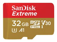 SanDisk Extreme - Flashhukommelseskort (microSDHC til SD adapter inkluderet) - 32 GB - A1 / Video Class V30 / UHS-I U3 - microSDHC UHS-I SDSQXAF-032G-GN6AA