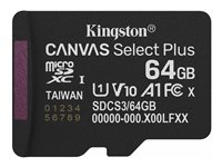 Kingston Canvas Select Plus - Flashhukommelseskort - 64 GB - A1 / Video Class V10 / UHS-I U1 / Class10 - microSDXC UHS-I SDCS3/64GBSP