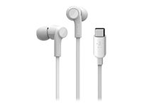 Belkin ROCKSTAR - Øreproptelefoner med mik. - i øret - kablet - USB-C - støjisolerende - hvid G3H0002BTWHT