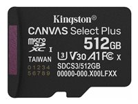 Kingston Canvas Select Plus - Flashhukommelseskort - 512 GB - A1 / Video Class V30 / UHS-I U3 / Class10 - microSDXC UHS-I SDCS3/512GBSP