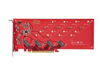 StarTech.com Quad M.2 PCIe Adapter Card, x16 Quad NVMe or AHCI M.2 SSD to PCI Express 4.0, Up to 7.8GBps/Drive, For 2242/2260/2280/22110mm PCIe M-Key M2 SSDs, Bifurcation Required - PC/Linux Compatible (QUAD-M2-PCIE-CARD-B) - Interfaceadapter - M.2 - Expansion Slot til 4 x M.2 - M.2 Card - lavprofil - RAID 0, 1, JBOD - PCIe 4.0 x16/x8 - rød QUAD-M2-PCIE-CARD-B