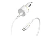 OtterBox - Bilstrømsadapter - 18 Watt - 3 A - PD 3.0 (24 pin USB-C) - på kabel: Lightning - støvsky-hvid 78-52697