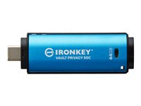 Kingston IronKey Vault Privacy 50C - USB flashdrive - krypteret - 64 GB - USB-C 3.2 Gen 1 - TAA-kompatibel IKVP50C/64GB