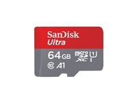 SanDisk Ultra - Flashhukommelseskort (microSDXC til SD adapter inkluderet) - 64 GB - A1 / UHS Class 1 / Class10 - microSDXC UHS-I SDSQUAB-064G-GN6MA