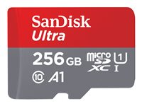 SanDisk Ultra - Flashhukommelseskort (microSDXC til SD adapter inkluderet) - 256 GB - A1 / UHS Class 1 / Class10 - microSDXC UHS-I SDSQUAC-256G-GN6MA