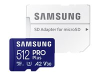Samsung PRO Plus MB-MD512SA - Flashhukommelseskort (microSDXC til SD adapter inkluderet) - 512 GB - A2 / Video Class V30 / UHS-I U3 - microSDXC UHS-I - blå MB-MD512SA/EU