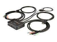 StarTech.com 2 Port HDMI KVM Switch, 4K 60Hz, Compact Dual Port UHD/Ultra HD USB Desktop KVM Switch with Integrated 4ft Cables & Audio, Bus Powered & Remote Switching, MacBook ThinkPad - 4K KVM Switch w/ Audio (SV211HDUA4K) - KVM / audio-switch - 2 x KVM / audio - 1 lokalbruger - desktop SV211HDUA4K