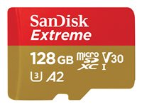 SanDisk Extreme - Flashhukommelseskort (microSDXC til SD adapter inkluderet) - 128 GB - A2 / Video Class V30 / UHS-I U3 / Class10 - microSDXC UHS-I SDSQXAA-128G-GN6AA