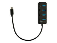 StarTech.com 4 Port USB C Hub, USB-C to 4x USB 3.0 Type-A Ports with Individual On/Off Port Switches, SuperSpeed 5Gbps USB 3.1/3.2 Gen 1, USB Bus Powered, Portable, 10" Attached Cable - Windows/macOS/Linux (HB30C4AIB) - Hub - 4 x USB 3.1 Gen 1 - desktop HB30C4AIB