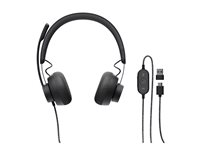 Logitech Zone Wired - Headset - på øret - kablet - USB-C - grafit 981-000875