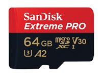 SanDisk Extreme Pro - Flashhukommelseskort (microSDXC til SD adapter inkluderet) - 64 GB - A2 / Video Class V30 / UHS-I U3 / Class10 - microSDXC UHS-I SDSQXCU-064G-GN6MA