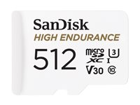 SanDisk High Endurance - Flashhukommelseskort (microSDXC til SD adapter inkluderet) - 512 GB - Video Class V30 / UHS-I U3 / Class10 - microSDXC UHS-I SDSQQNR-512G-GN6IA