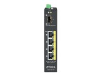 Zyxel RGS100-5P - Switch - ikke administreret - 4 x 10/100/1000 (PoE+) + 1 x Fast Ethernet/Gigabit SFP - DIN monterbar på skinne, monterbar på stativ - PoE+ (120 W) - DC strøm RGS100-5P-ZZ0101F