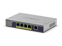 NETGEAR GS105P - Switch - ikke administreret - 1 x 10/100/1000 + 4 x 10/100/1000 (PoE+) - desktop, væg-monterbar - PoE+ (63 W) GS105P-300EUS