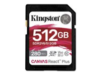 Kingston Canvas React Plus - Flashhukommelseskort - 512 GB - Video Class V60 / UHS-II U3 / Class10 - SDXC UHS-II SDR2V6/512GB