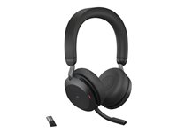 Jabra Evolve2 75 - Headset - på øret - Bluetooth - trådløs - aktiv støjfjerning - USB-A - støjisolerende - sort - Certified for Microsoft Teams 27599-999-999