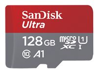 SanDisk Ultra - Flashhukommelseskort (microSDXC til SD adapter inkluderet) - 128 GB - A1 / UHS-I U1 / Class10 - microSDXC UHS-I SDSQUAB-128G-GN6FA