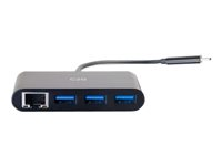 C2G USB C Ethernet and 3 Port USB Hub Black - Hub - 3 Ports - Netværksadapter - USB-C - Gigabit Ethernet x 1 + USB 3.0 x 3 - sort 82406