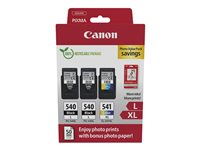 Canon PG-540L x2/CL-541XL Photo Paper Value Pack - 2 pakker - sort, farve (cyan, magenta, gul) - original - hængekasse - blækpatron/papirsæt - for PIXMA MG3250, MG3550, MG3650, MG4250, MX395, MX455, MX475, MX525, MX535, TS5150, TS5151 5224B015