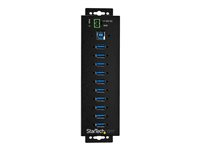 StarTech.com 10 Port USB Hub with Power Adapter, Surge Protection, Metal Industrial USB 3.0 Data Transfer Hub, Din Rail, Wall or Desk Mountable, High Speed USB 3.1/ USB 3.2 Gen 1 5Gbps Hub - Windows/macOS/Linux (HB30A10AME) - Hub - 10 x USB 3.2 Gen 1 - DIN monterbar på skinne, væg-monterbar - TAA-kompatibel - for P/N: ITB20D3250 HB30A10AME