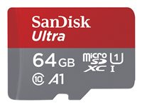SanDisk Ultra - Flashhukommelseskort (microSDXC til SD adapter inkluderet) - 64 GB - A1 / UHS-I U1 / Class10 - microSDXC UHS-I SDSQUAB-064G-GN6FA