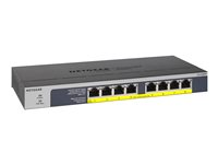 NETGEAR GS108LP - Switch - 8 x 10/100/1000 (PoE+) - desktop, monterbar på stativ, væg-monterbar - PoE+ (60 W) - DC strøm GS108LP-100EUS