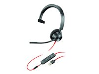Poly Blackwire 3315-M - Blackwire 3300 series - headset - på øret - kablet - 3,5 mm jackstik, USB-A - sort - Certified for Microsoft Teams 76J13AA