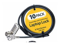 StarTech.com 10-Pack Dual-Access Laptop Lock, 6.5ft (2m) Keyed Alike and Combination Security Cable Lock for K-Slot Devices, Computer Anti-Theft Steel Cable - Sikkerhedskabelslås - sort og sølv - 2 m (pakke med 10) DUALKA10-LAPTOP-LOCK