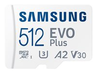 Samsung EVO Plus MB-MC512S - Flashhukommelseskort (microSDXC til SD adapter inkluderet) - 512 GB - A2 / Video Class V30 / UHS-I U3 / Class10 - microSDXC UHS-I - hvid MB-MC512SA/EU