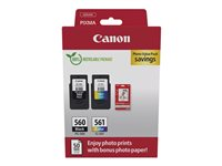 Canon PG-560/CL-561 Photo Value Pack - Skinnende - 2 pakker - sort, farve (cyan, magenta, gul) - original - hængekasse - blækpatron/papirsæt - for PIXMA TS5350, TS5350a, TS5350i, TS5351, TS5351a 3713C008