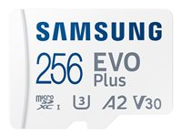 Samsung EVO Plus MB-MC256S - Flashhukommelseskort (microSDXC til SD adapter inkluderet) - 256 GB - A2 / Video Class V30 / UHS-I U3 / Class10 - microSDXC UHS-I - hvid MB-MC256SA/EU