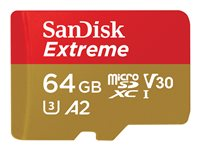 SanDisk Extreme - Flashhukommelseskort (microSDXC til SD adapter inkluderet) - 64 GB - A2 / Video Class V30 / UHS-I U3 / Class10 - microSDXC UHS-I SDSQXAH-064G-GN6MA