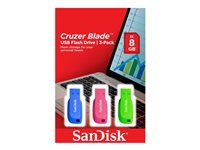 SanDisk Cruzer Blade - USB flashdrive - 32 GB - USB 2.0 - blå, grøn, pink (pakke med 3) SDCZ50C-032G-B46T