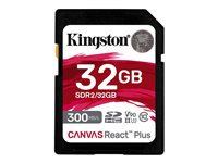 Kingston Canvas React Plus - Flashhukommelseskort - 32 GB - Video Class V90 / UHS-II U3 / Class10 - SDXC UHS-II SDR2/32GB
