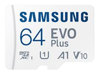 Samsung EVO Plus MB-MC64S - Flashhukommelseskort (microSDXC til SD adapter inkluderet) - 64 GB - A1 / Video Class V10 / UHS-I U1 / Class10 - microSDXC UHS-I - hvid MB-MC64SA/EU