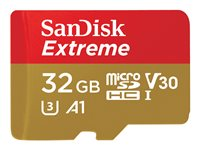 SanDisk Extreme - Flashhukommelseskort (microSDHC til SD adapter inkluderet) - 32 GB - A1 / Video Class V30 / UHS-I U3 - microSDHC UHS-I SDSQXAF-032G-GN6AT
