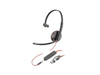 HP Poly Blackwire 3215 - Blackwire 3200 Series - headset - på øret - kablet - 3,5 mm jackstik, USB-C - sort - Certified for Skype for Business, Avaya Certified, Cisco Jabber Certified, UC-certificeret 8X227AA