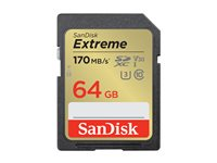 SanDisk Extreme - Flashhukommelseskort - 64 GB - Video Class V30 / UHS-I U3 / Class10 - SDXC UHS-I SDSDXV2-064G-GNCIN
