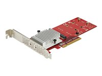 StarTech.com Dual M.2 PCIe SSD Adapter Card, x8 / x16 Dual NVMe or AHCI M.2 SSD to PCI Express 3.0, M.2 NGFF PCIe (M-Key) Compatible, Vented, Supports 2242, 2260, 2280, JBOD, Mac & PC - Full/Low-Profile Brackets (PEX8M2E2) - Interfaceadapter - M.2 - Expansion Slot to M.2 - M.2 Card - lavprofil - PCIe 3.0 x8 - rød - TAA-kompatibel PEX8M2E2