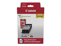 Canon CLI-581 C/M/Y/BK Photo Value Pack - 4 pakker - 5.6 ml - sort, gul, cyan, magenta - original - boks - blækbeholder / papirsæt - for PIXMA TS6251, TS6350, TS6351, TS705, TS8252, TS8350, TS8351, TS8352, TS9550, TS9551 2106C006