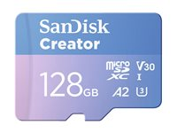 SanDisk Creator - Flashhukommelseskort (microSDXC til SD adapter inkluderet) - 128 GB - A2 / Video Class V30 / UHS-I U3 - microSDXC UHS-I SDSQXAA-128G-GN6MS