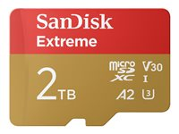 SanDisk Extreme - Flashhukommelseskort (microSDHC til SD adapter inkluderet) - 2 TB - A2 / Video Class V30 / UHS-I U3 - microSDXC UHS-I SDSQXAV-2T00-GN6MA