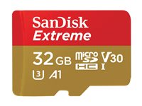 SanDisk Extreme - Flashhukommelseskort (microSDHC til SD adapter inkluderet) - 32 GB - A1 / Video Class V30 / UHS-I U3 / Class10 - microSDHC UHS-I SDSQXAF-032G-GN6MA