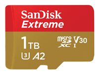 SanDisk Extreme - Flashhukommelseskort (microSDXC til SD adapter inkluderet) - 1 TB - A2 / Video Class V30 / UHS-I U3 / Class10 - microSDXC UHS-I SDSQXAV-1T00-GN6MA