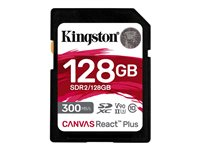 Kingston Canvas React Plus - Flashhukommelseskort - 128 GB - Video Class V90 / UHS-II U3 / Class10 - SDXC UHS-II SDR2/128GB