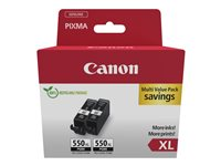 Canon PGI-550PGBK XL Twin pack - 2 pakker - 15 ml - Højtydende - sort - original - hængekasse - blækbeholder - for PIXMA iP8750, iX6850, MG5550, MG5650, MG6450, MG6650, MG7150, MG7550, MX725; PIXUS MG7550 6431B010