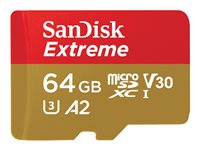 SanDisk Extreme - Flashhukommelseskort (microSDXC til SD adapter inkluderet) - 64 GB - A2 / Video Class V30 / UHS-I U3 / Class10 - microSDXC UHS-I SDSQXA2-064G-GN6AA