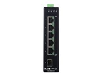 Eaton Tripp Lite series 5-Port Managed Industrial Gigabit Ethernet Switch - 10/100/1000 Mbps, GbE SFP Slot, -40° to 75°C, DIN Mount - Switch - Administreret - 5 x 10/100/1000 + 1 x Gigabit SFP (uplink) - DIN monterbar på skinne - DC strøm - TAA-kompatibel NGI-M05-C1