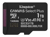 Kingston Canvas Select Plus - Flashhukommelseskort - 1 TB - A1 / Video Class V30 / UHS-I U3 / Class10 - microSDXC UHS-I SDCS3/1TBSP